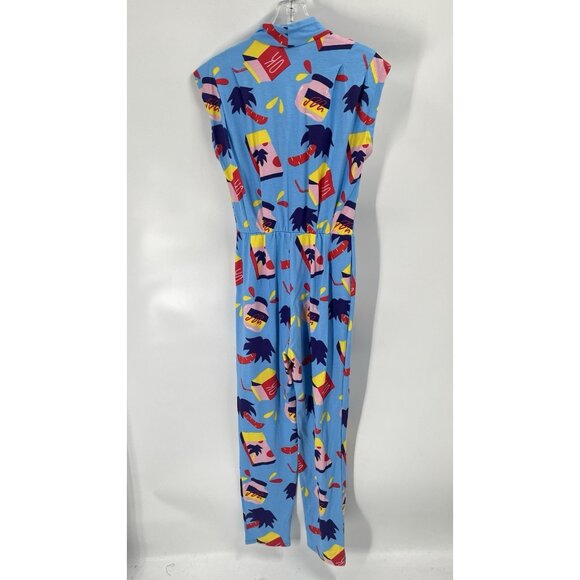 Nooworks Blue Sleeveless Greta Jumpsuit Snacks Sz Medium Artsy Colorful Funky - Picture 6 of 7